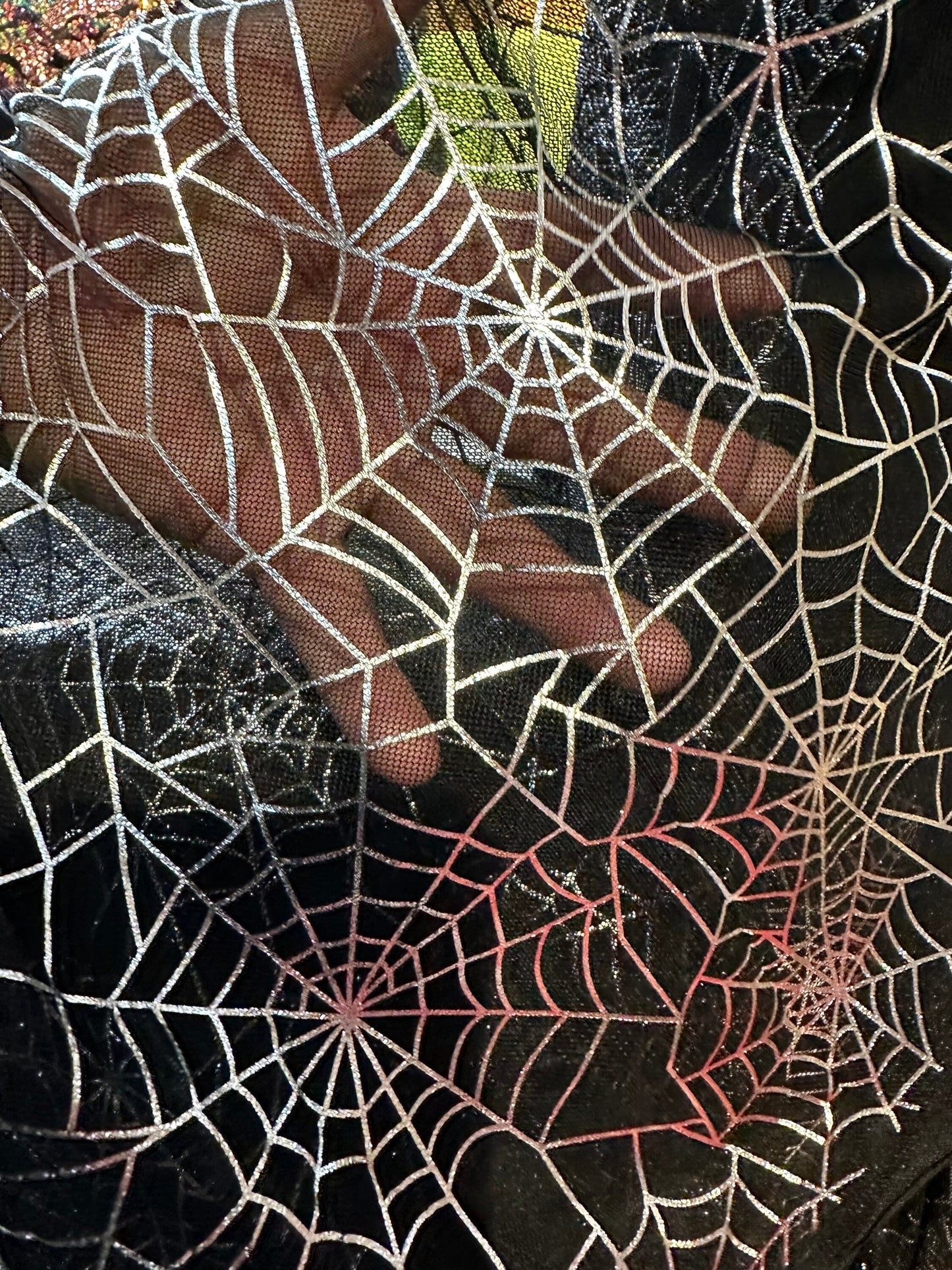 Spiderweb Luxury design print on power mesh 2-way stretch black/silver Sold by the YD. Ships worldwide from Los Angeles California USA