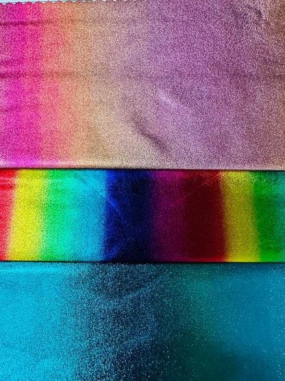 Ombre design all over foil nylon spandex 4-way stretch 58/60” Sold by the YD. Ships worldwide from Los Angeles California USA