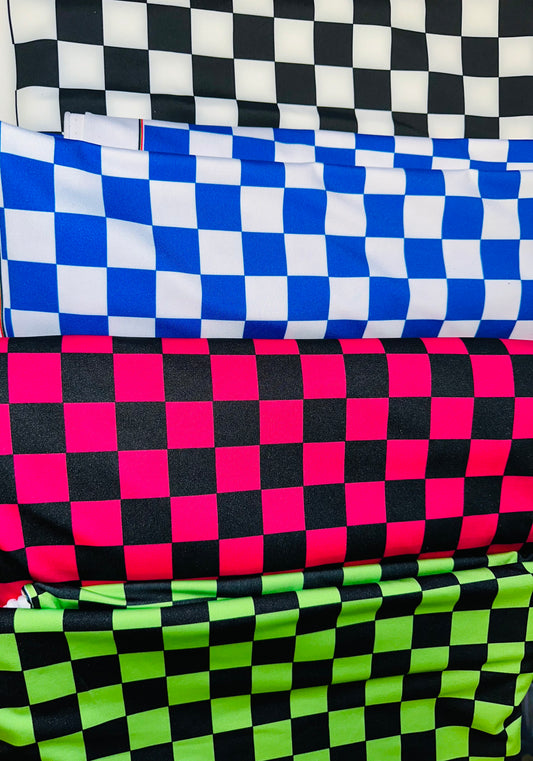 Deluxe checkers design print on great quality of nylon spandex 4-way stretch 58/60” Sold by the YD. Ships worldwide from L.A