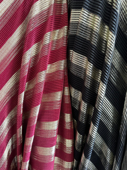 New Pleated metallic poly spandex 2-way stretch 58/60” Sold by the YD. Ships worldwide from Los Angeles California USA