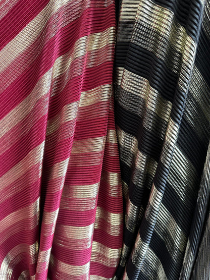 New Pleated metallic poly spandex 2-way stretch 58/60” Sold by the YD. Ships worldwide from Los Angeles California USA