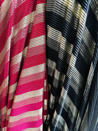New Pleated metallic poly spandex 2-way stretch 58/60” Sold by the YD. Ships worldwide from Los Angeles California USA