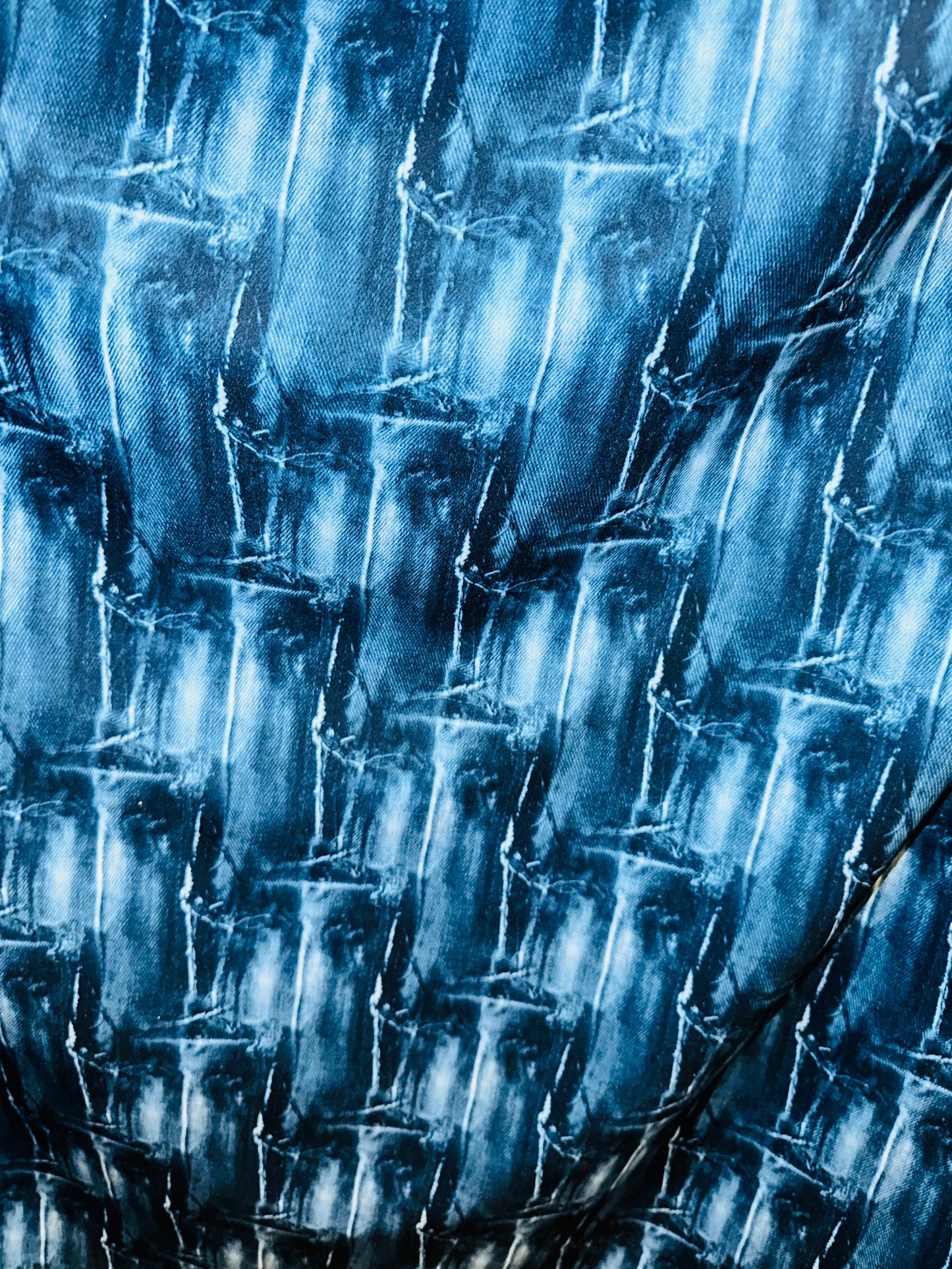 Deluxe Jeans Patch design print on nylon jumbo spandex 4-way stretch 58/60” Sold by the YD.