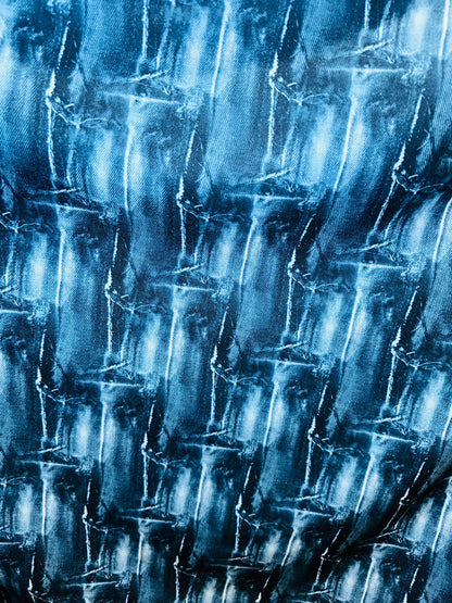 Deluxe Jeans Patch design print on nylon jumbo spandex 4-way stretch 58/60” Sold by the YD.