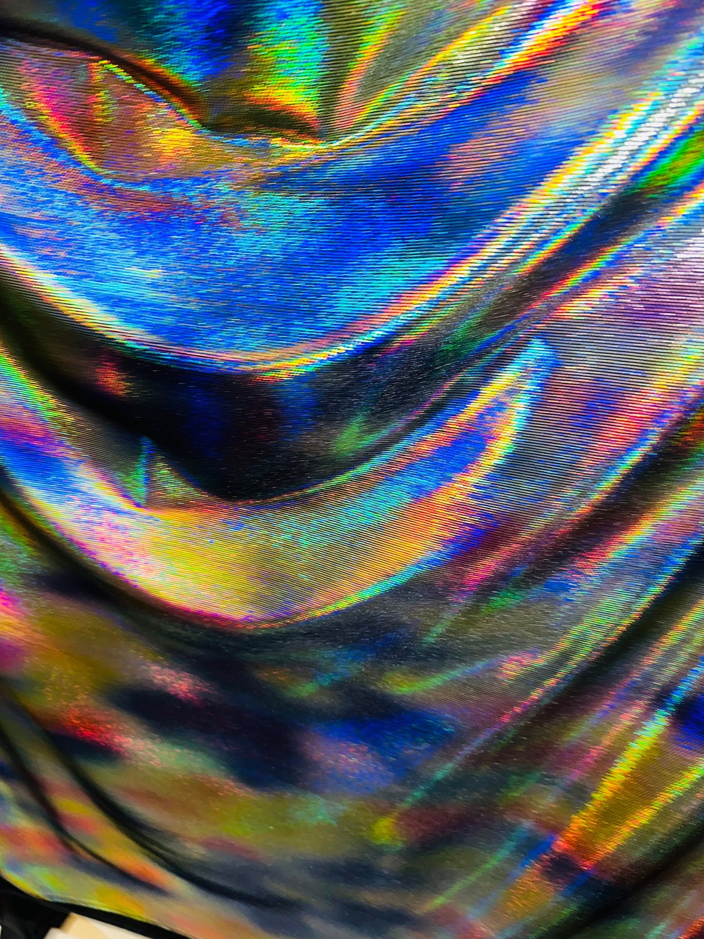 Chameleon Exotic design rainbow iridescent metallic stretch velvet 4-way stretch 58/60” Sold by the YD.