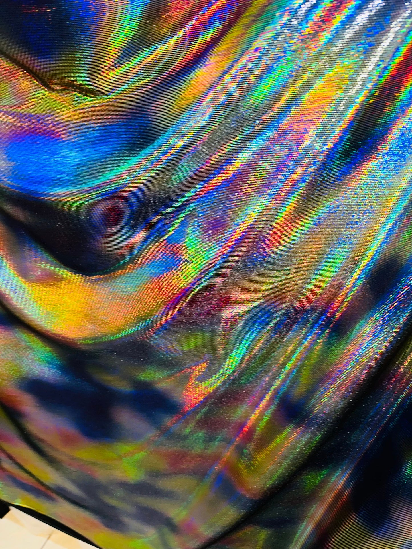 Chameleon Exotic design rainbow iridescent metallic stretch velvet 4-way stretch 58/60” Sold by the YD.
