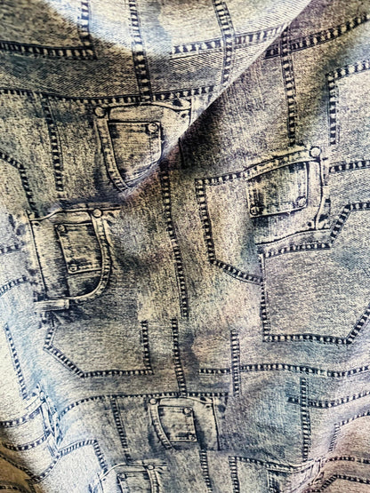 New denim jeans design print on great quality of nylon spandex 4-way stretch 58/60” Sold by the YD.