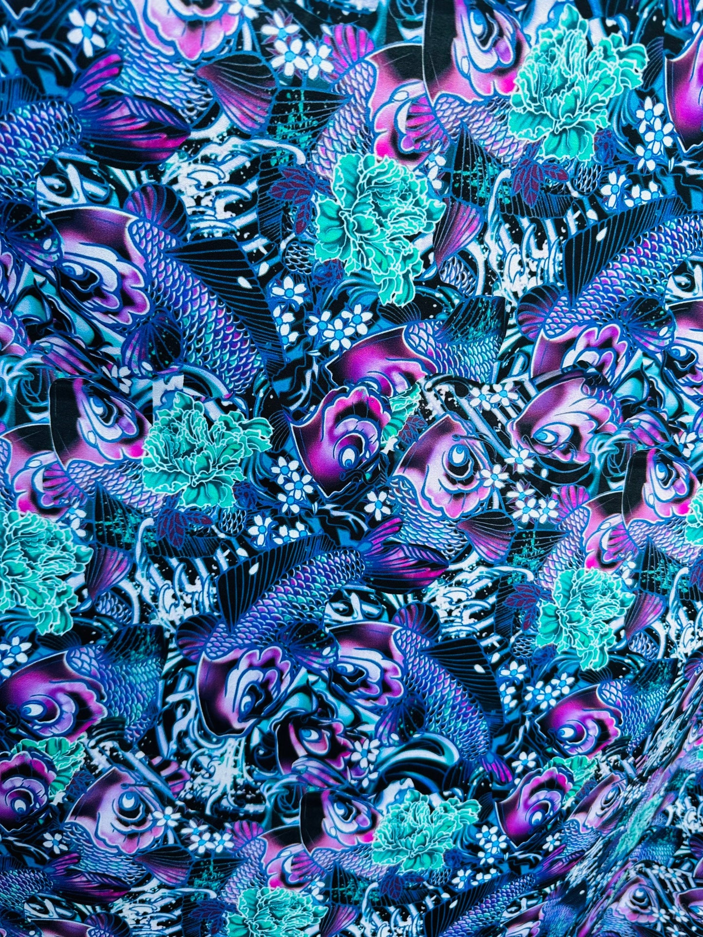 New Luxury fish abstract design Multicolor print on best quality of nylon spandex 4-way stretch 58/50” Sold by the YD.