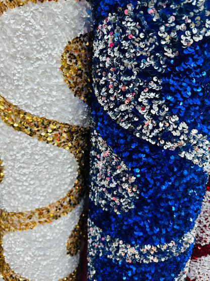 Luxury Wavy sequins design embroidered on stretch velvet 4-way stretch 2-tone sequins 58/60” Sold by the YD