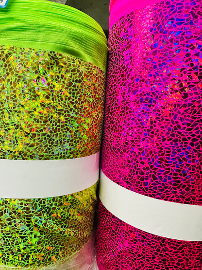 Wild Reptile Design hologram metallic nylon spandex 4-way stretch 58/60” Sold by the YD. Ships worldwide from Los Angeles California USA