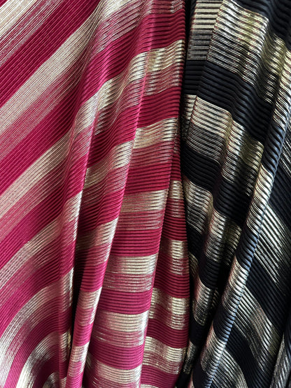 New Pleated metallic poly spandex 2-way stretch 58/60” Sold by the YD. Ships worldwide from Los Angeles California USA