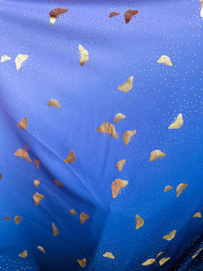 New metallic Butterfly design on best quality of nylon spandex 4-way stretch Lavender/Gold & lavender midnight blue ombré design
