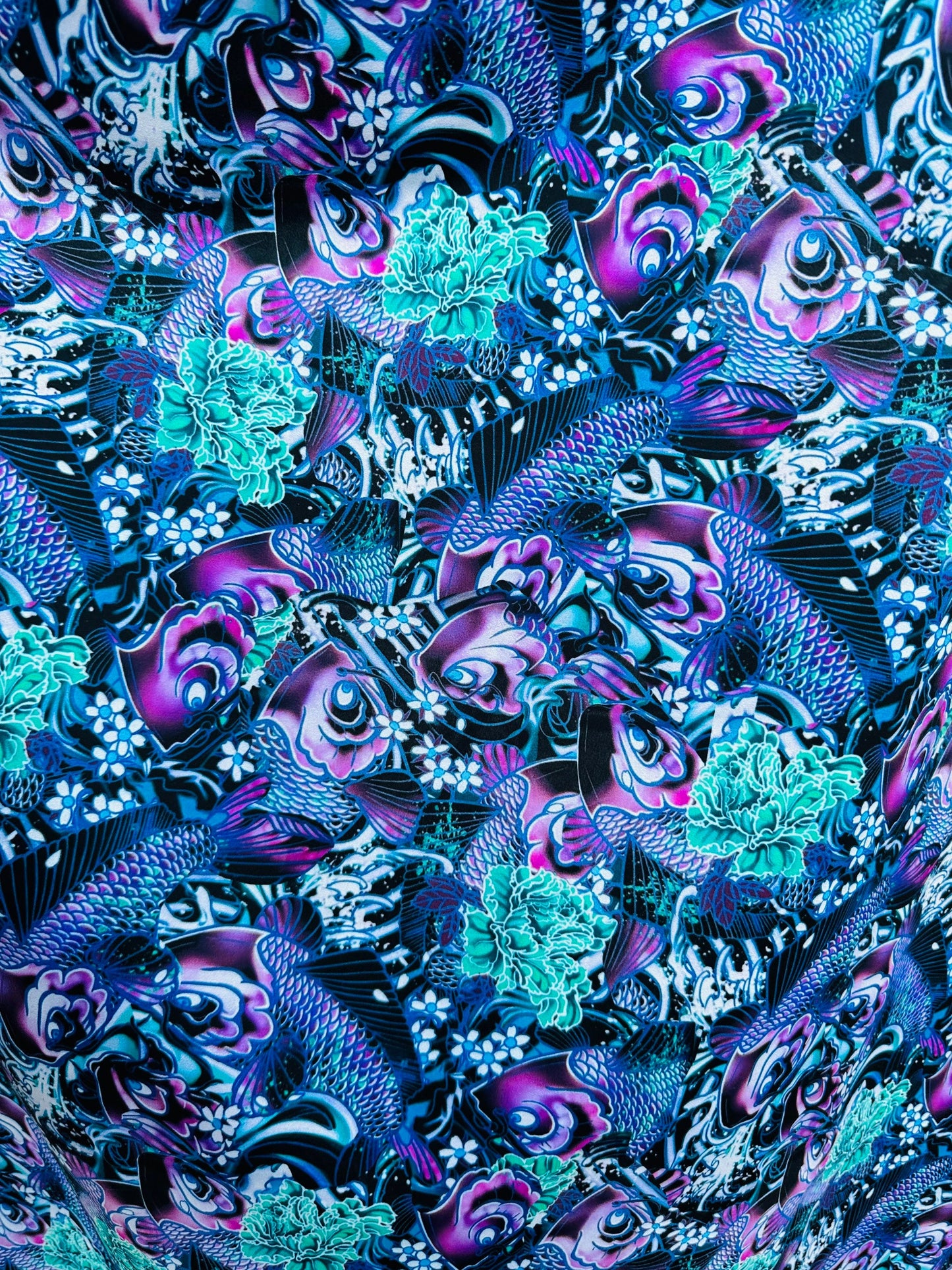 New Luxury fish abstract design Multicolor print on best quality of nylon spandex 4-way stretch 58/50” Sold by the YD.