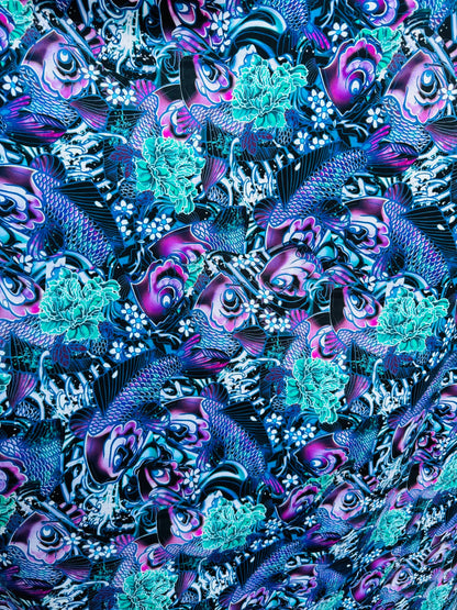 New Luxury fish abstract design Multicolor print on best quality of nylon spandex 4-way stretch 58/50” Sold by the YD.