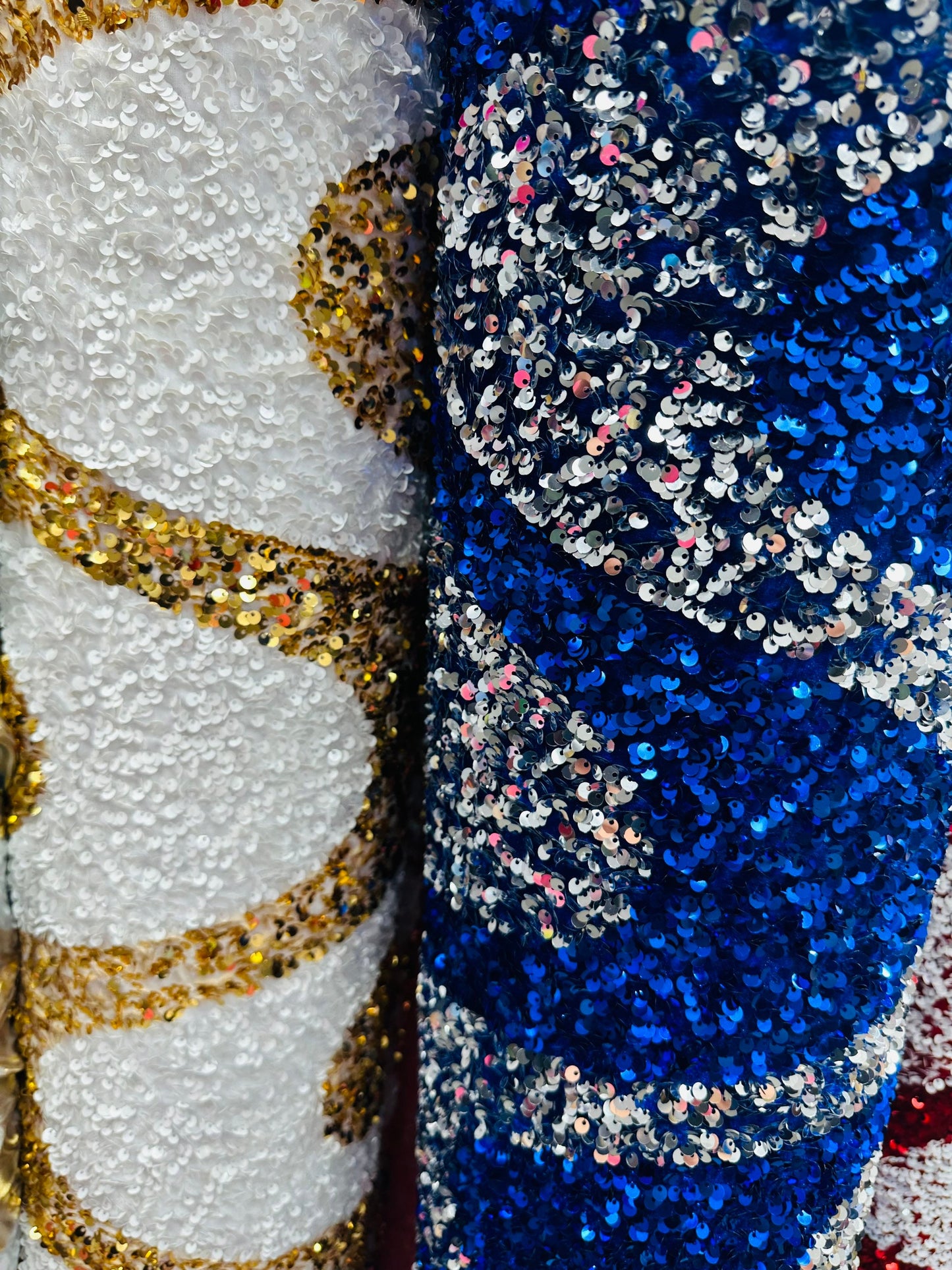 Luxury Wavy sequins design embroidered on stretch velvet 4-way stretch 2-tone sequins 58/60” Sold by the YD