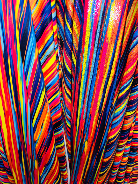 New Modern Stripes design multicolor print on great quality of nylon spandex with foil and without foil 4-way stretch
