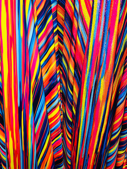 New Modern Stripes design multicolor print on great quality of nylon spandex with foil and without foil 4-way stretch