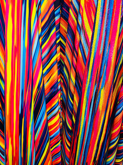 New Modern Stripes design multicolor print on great quality of nylon spandex with foil and without foil 4-way stretch