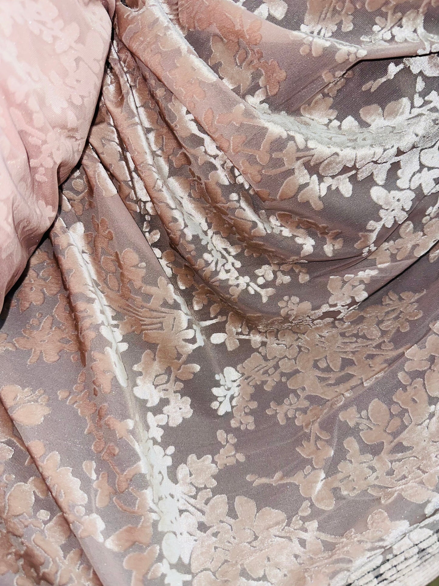 Burnout stretch velvet floral design blush pink Italian High quality 4way stretch 58/50" Sold by the YD. Ships worldwide