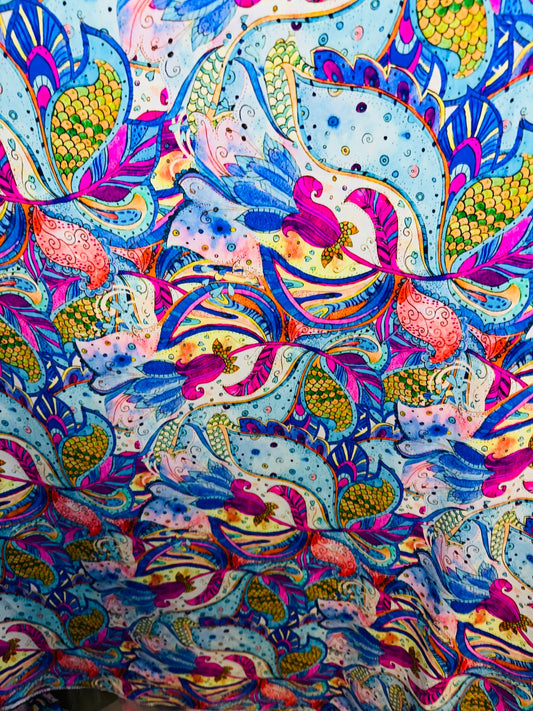 New Modern  Floral design multicolor print on best quality of nylon spandex 4-way stretch 58/60”