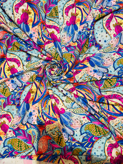 New Modern  Floral design multicolor print on best quality of nylon spandex 4-way stretch 58/60”