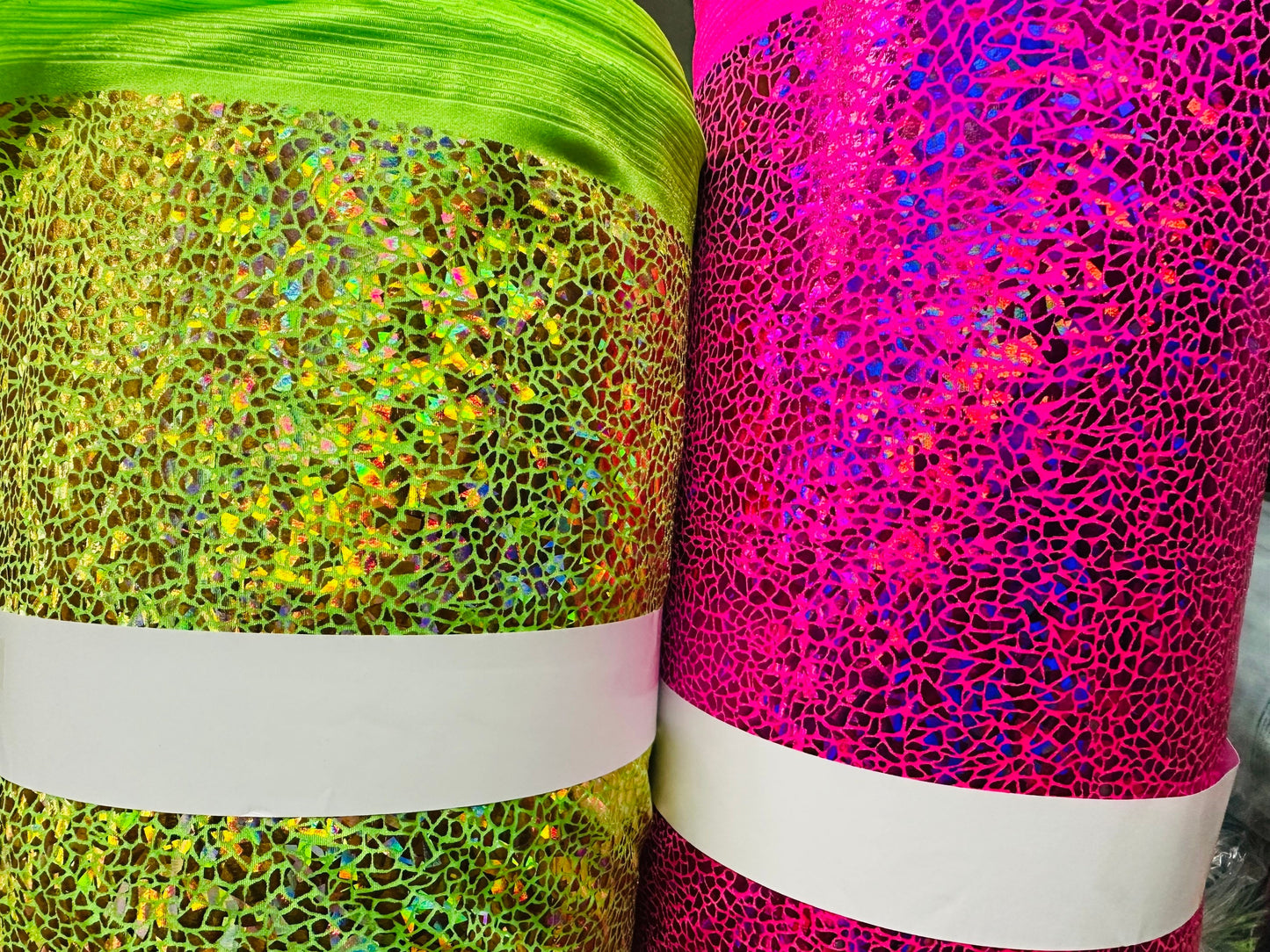 Wild Reptile Design hologram metallic nylon spandex 4-way stretch 58/60” Sold by the YD. Ships worldwide from Los Angeles California USA