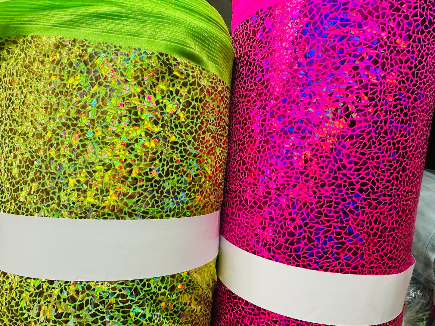 Wild Reptile Design hologram metallic nylon spandex 4-way stretch 58/60” Sold by the YD. Ships worldwide from Los Angeles California USA