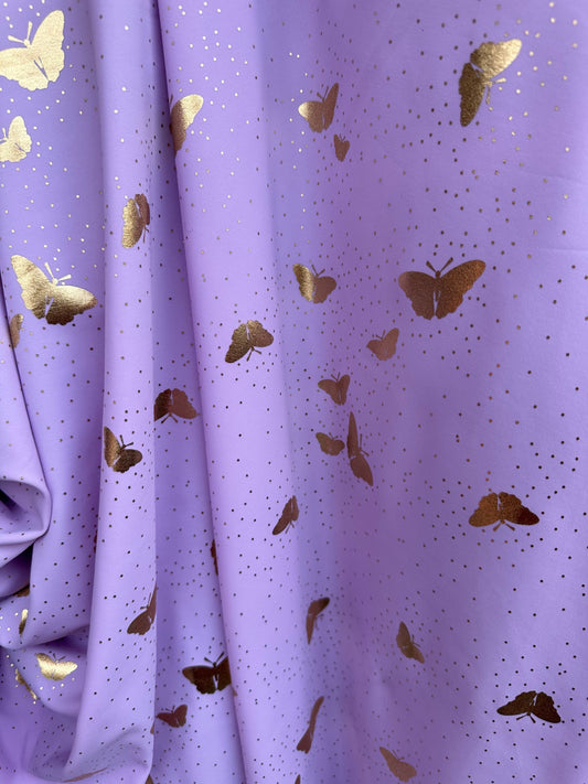 New metallic Butterfly design on best quality of nylon spandex 4-way stretch Lavender/Gold & lavender midnight blue ombré design