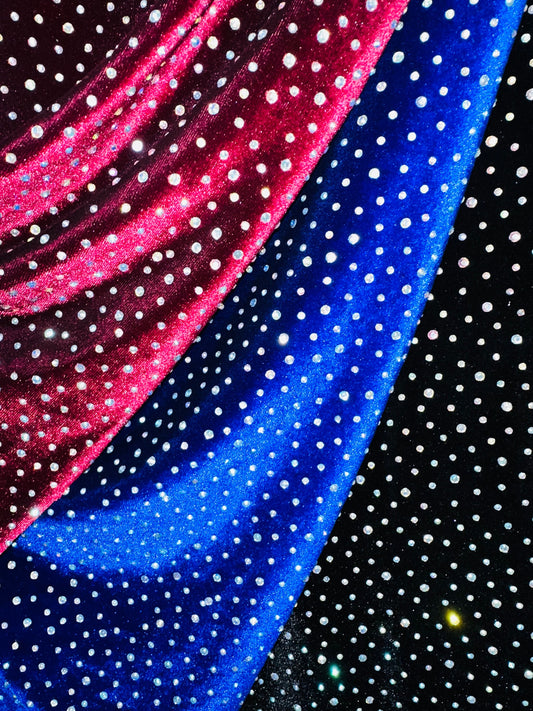 Luxury Rhinestone on stretch velvet 4-way stretch high quality fabrics by AlexLAFabrics