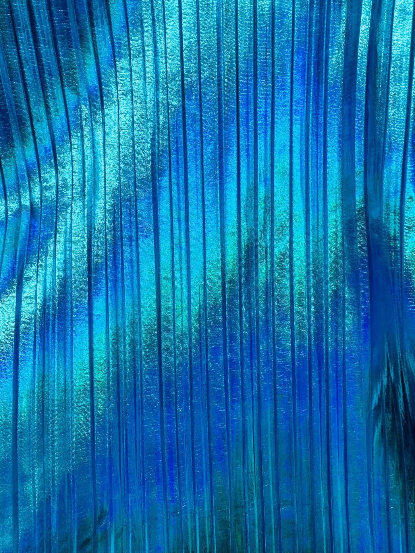 Luxury pleated iridescent foil 2-way stretch high quality spandex metallic fabric by AlexLAFabrics