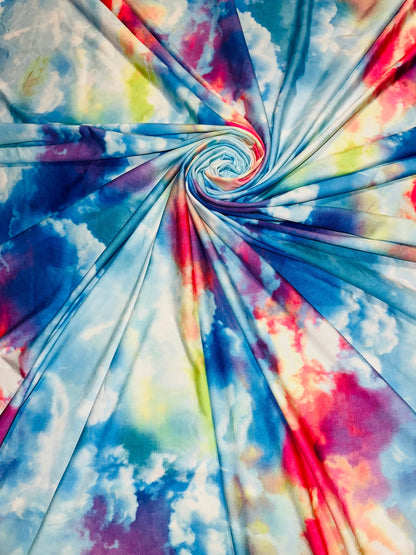 Celestial clouds design print on great quality of poly spandex 4-way stretch 58/60”