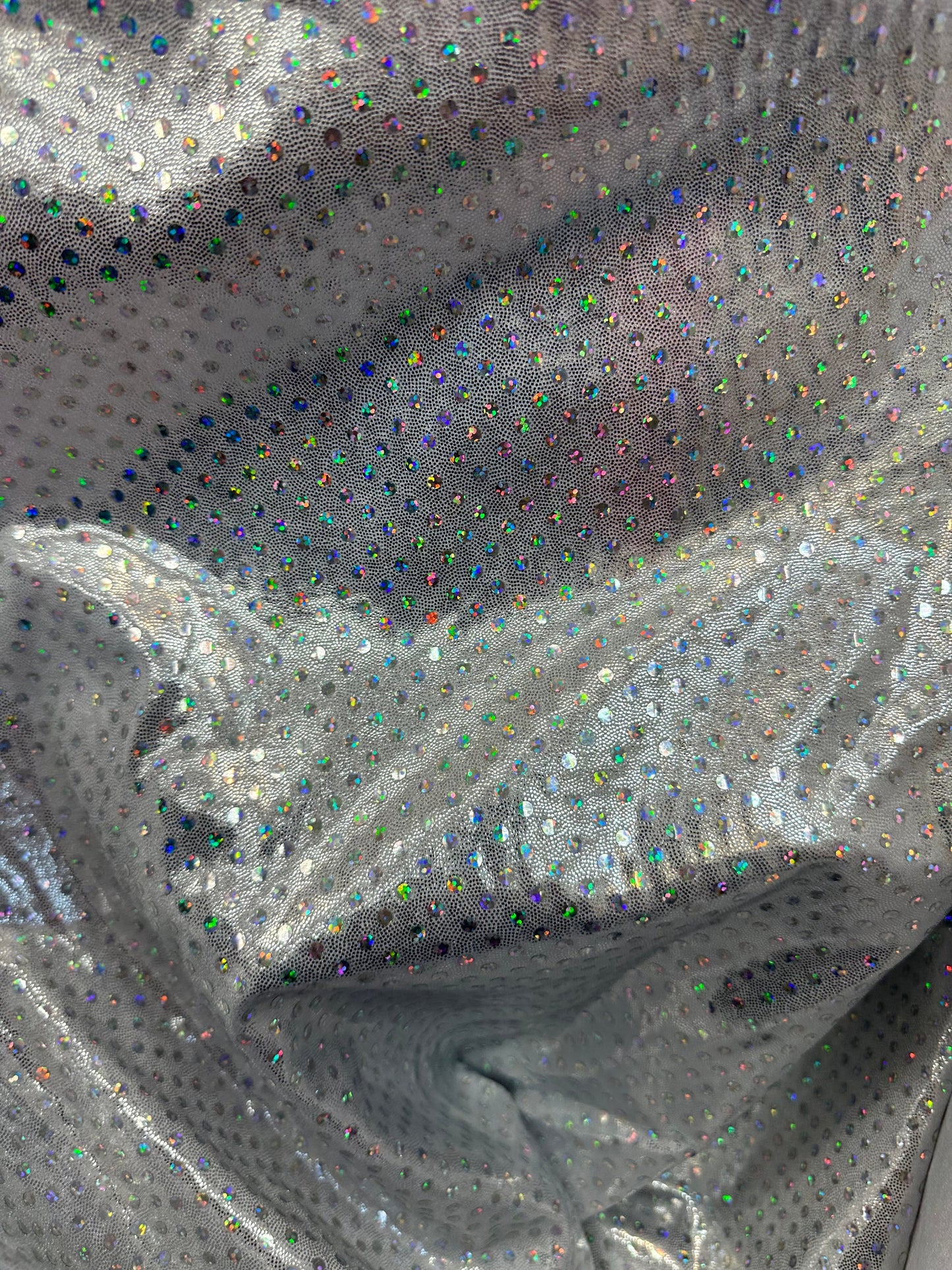 Luxury hologram foggy foil with hologram disco sequins all over metallic nylon spandex 4-way