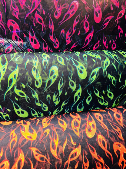 New Luxury Flames design print on best quality of power mesh nylon spandex By AlexLAFabrics