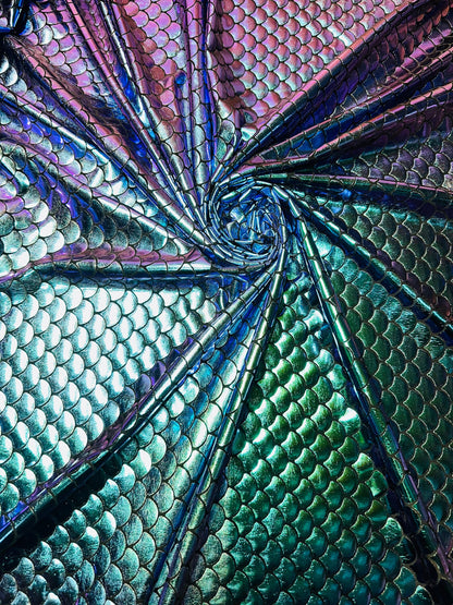 New Iridescent mermaid design purple/green hologram metallic nylon spandex high quality fabrics by AlexLAFabrics