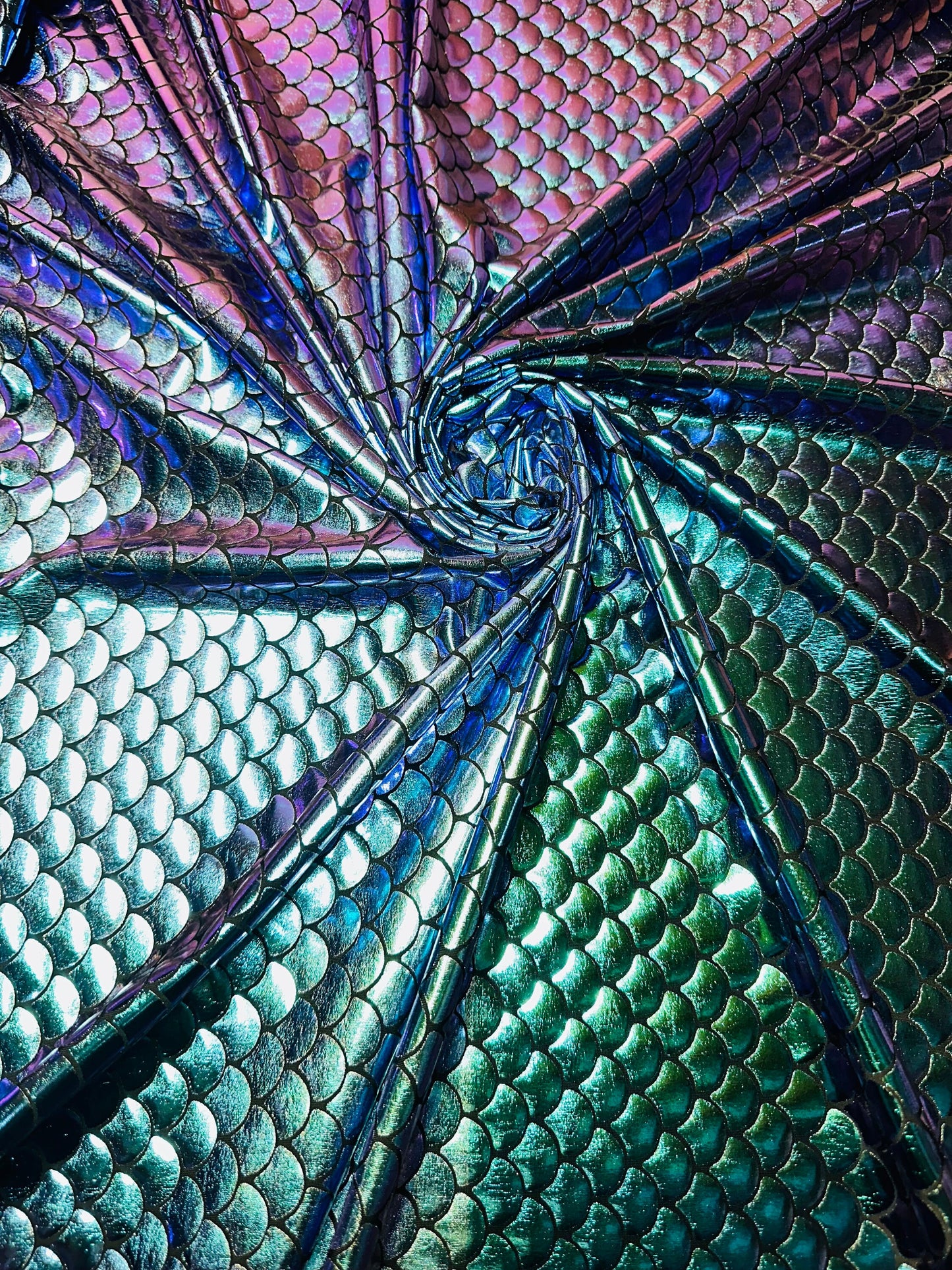 New Iridescent mermaid design purple/green hologram metallic nylon spandex high quality fabrics by AlexLAFabrics