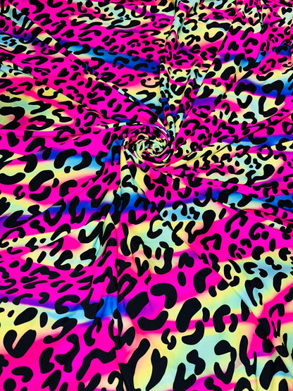 Wild Leopard design rainbow color print on best quality of nylon spandex 4-way stretch 58/60”