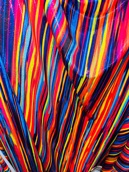 New Modern Stripes design multicolor print on great quality of nylon spandex with foil and without foil 4-way stretch