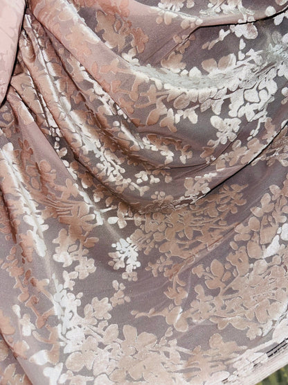 Burnout stretch velvet floral design blush pink Italian High quality 4way stretch 58/50" Sold by the YD. Ships worldwide