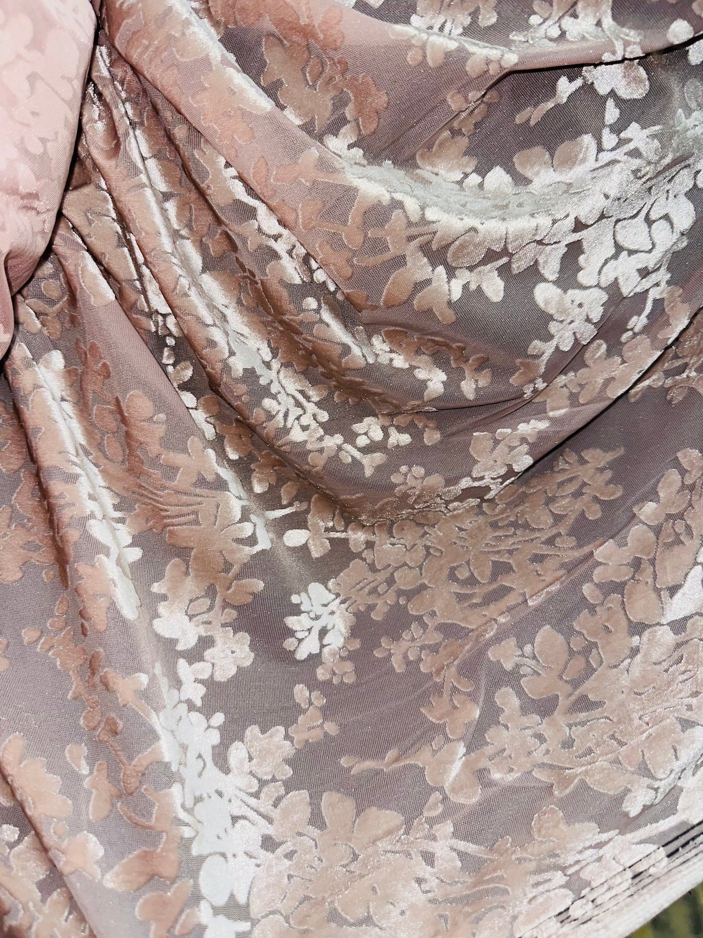 Burnout stretch velvet floral design blush pink Italian High quality 4way stretch 58/50" Sold by the YD. Ships worldwide