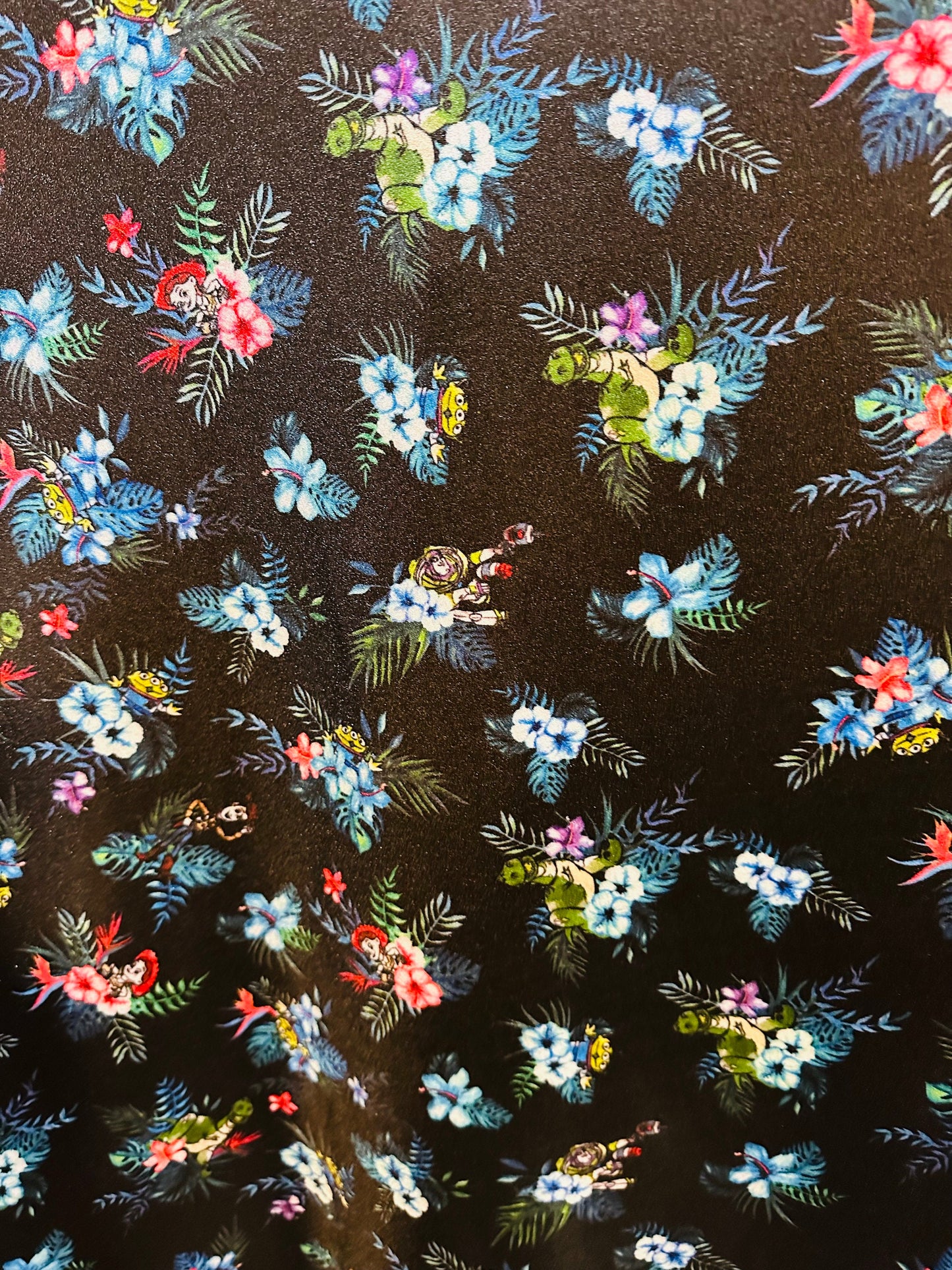 New floral design with dinosaur print on great quality of nylon spandex;-way stretch 58/60”