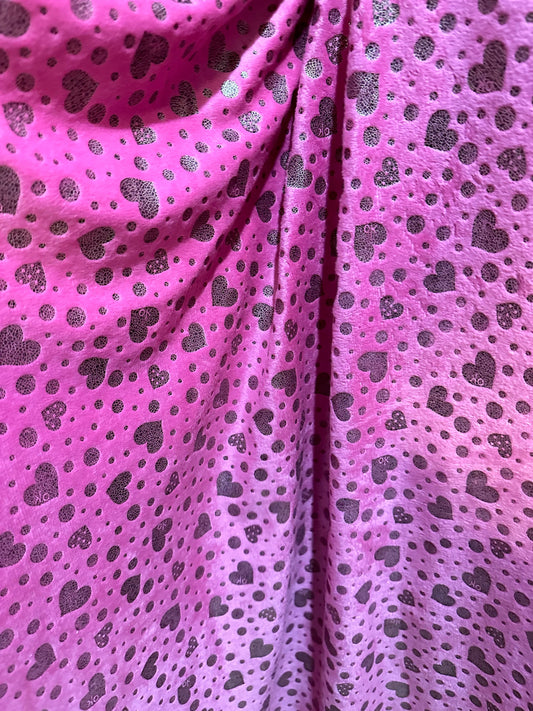 Heart design metallic minky fabric soft fabric 2-way stretch 58/60” Sold by the YD.