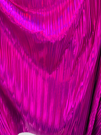 Luxury pleated iridescent foil 2-way stretch high quality spandex metallic fabric by AlexLAFabrics