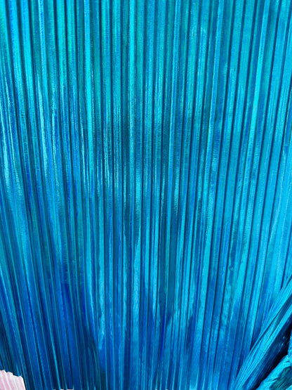 Luxury pleated iridescent foil 2-way stretch high quality spandex metallic fabric by AlexLAFabrics