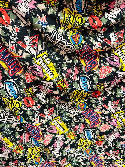 New Camouflage fashion design print on great quality of poly spandex 4-way stretch 58/60”