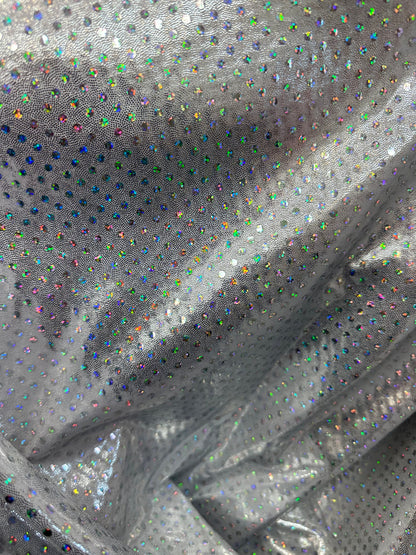 Luxury hologram foggy foil with hologram disco sequins all over metallic nylon spandex 4-way