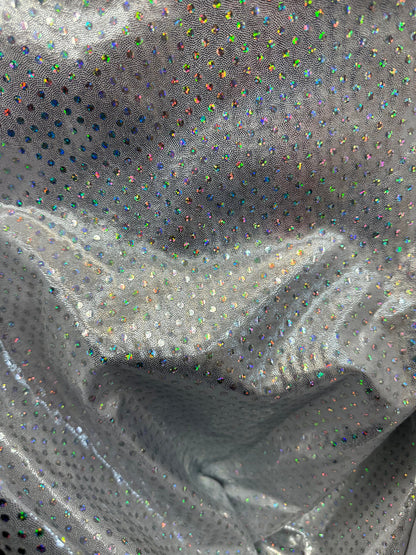 Luxury hologram foggy foil with hologram disco sequins all over metallic nylon spandex 4-way