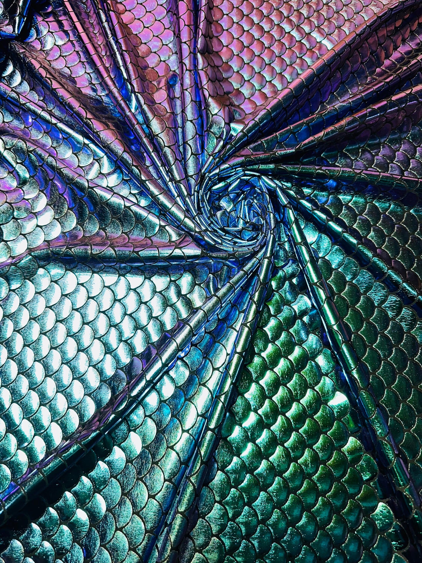 New Iridescent mermaid design purple/green hologram metallic nylon spandex high quality fabrics by AlexLAFabrics