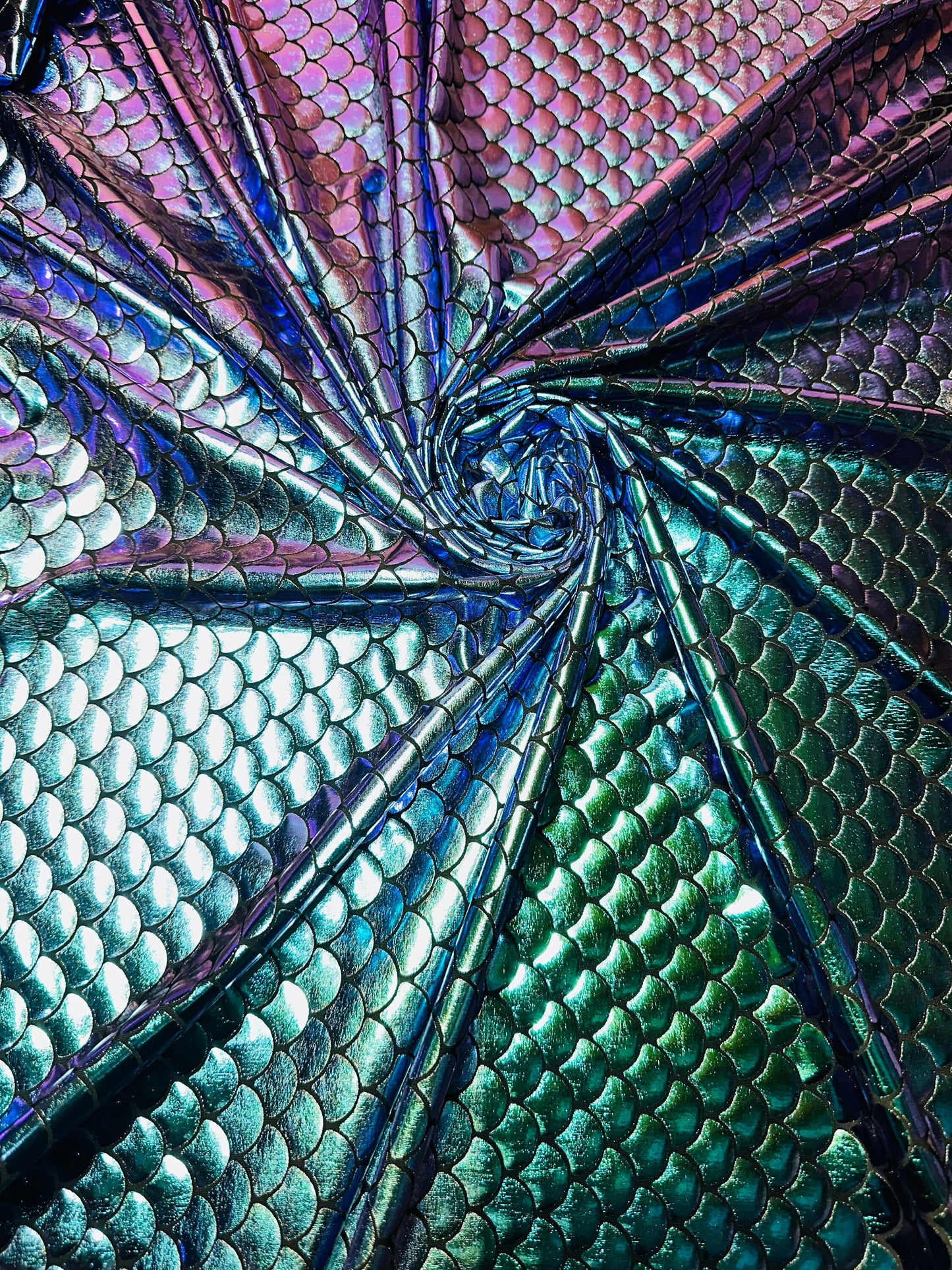 New Iridescent mermaid design purple/green hologram metallic nylon spandex high quality fabrics by AlexLAFabrics