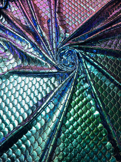 New Iridescent mermaid design purple/green hologram metallic nylon spandex high quality fabrics by AlexLAFabrics