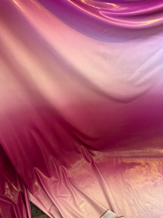 Ombre design metallic nylon spandex with foggy foil 4-way stretch 58/60” Sold by the YD.